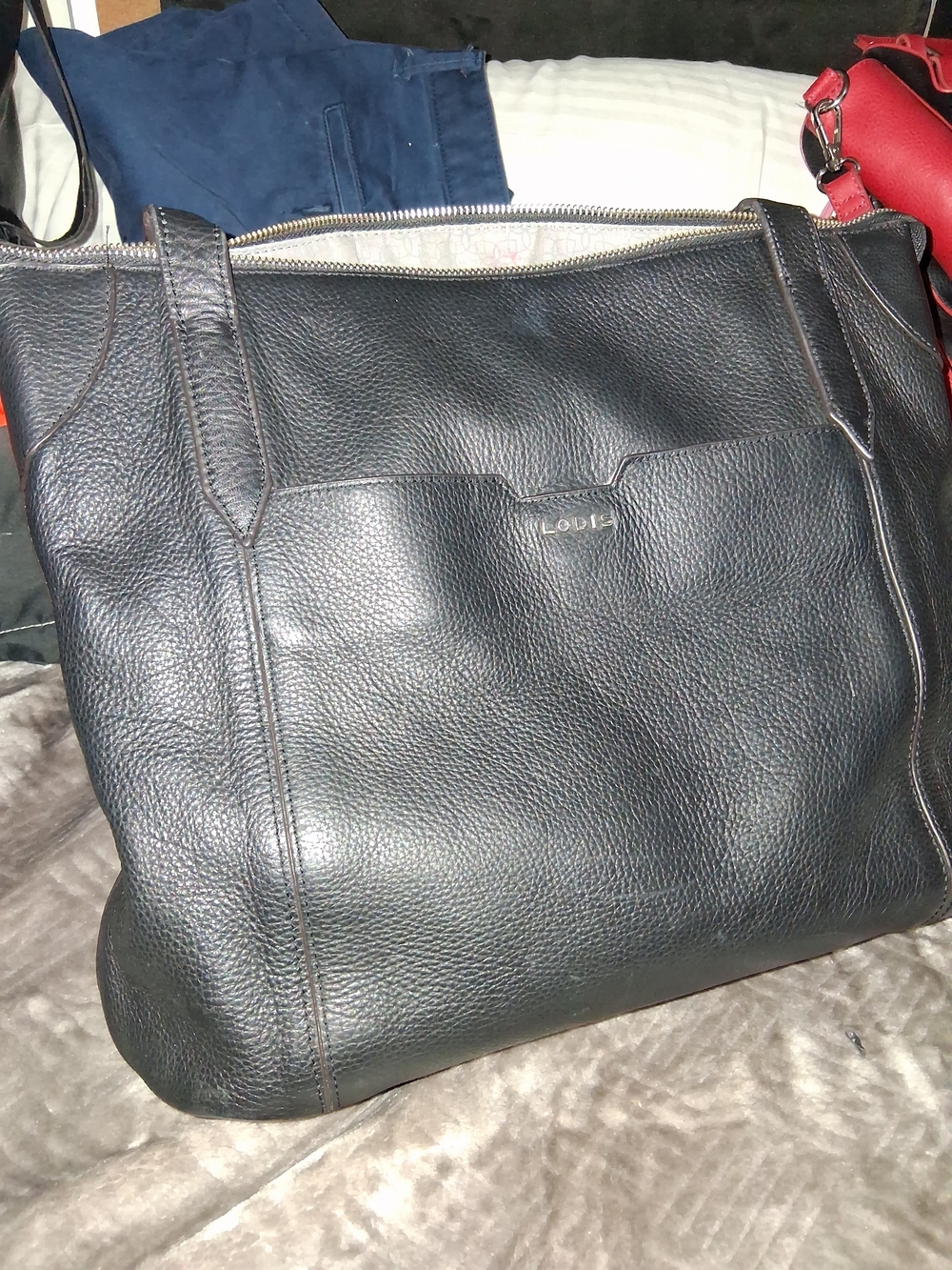 Lodis Pebbled Leather Large Black Tote